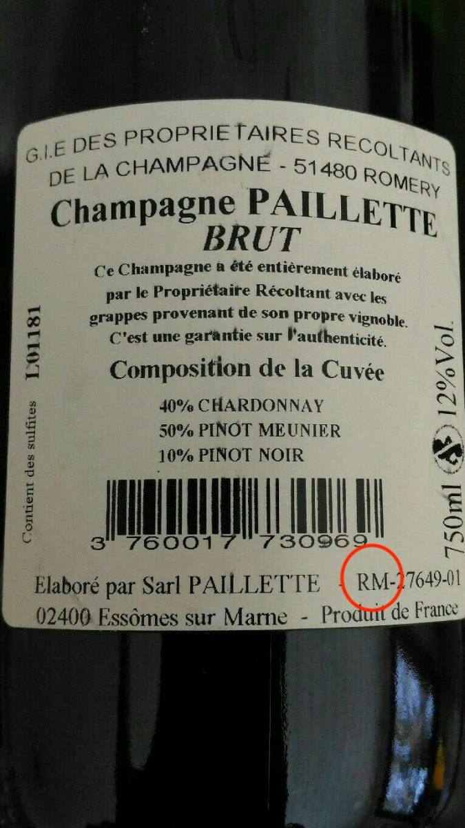 Very interesting acronyms on the back of a Champagne label